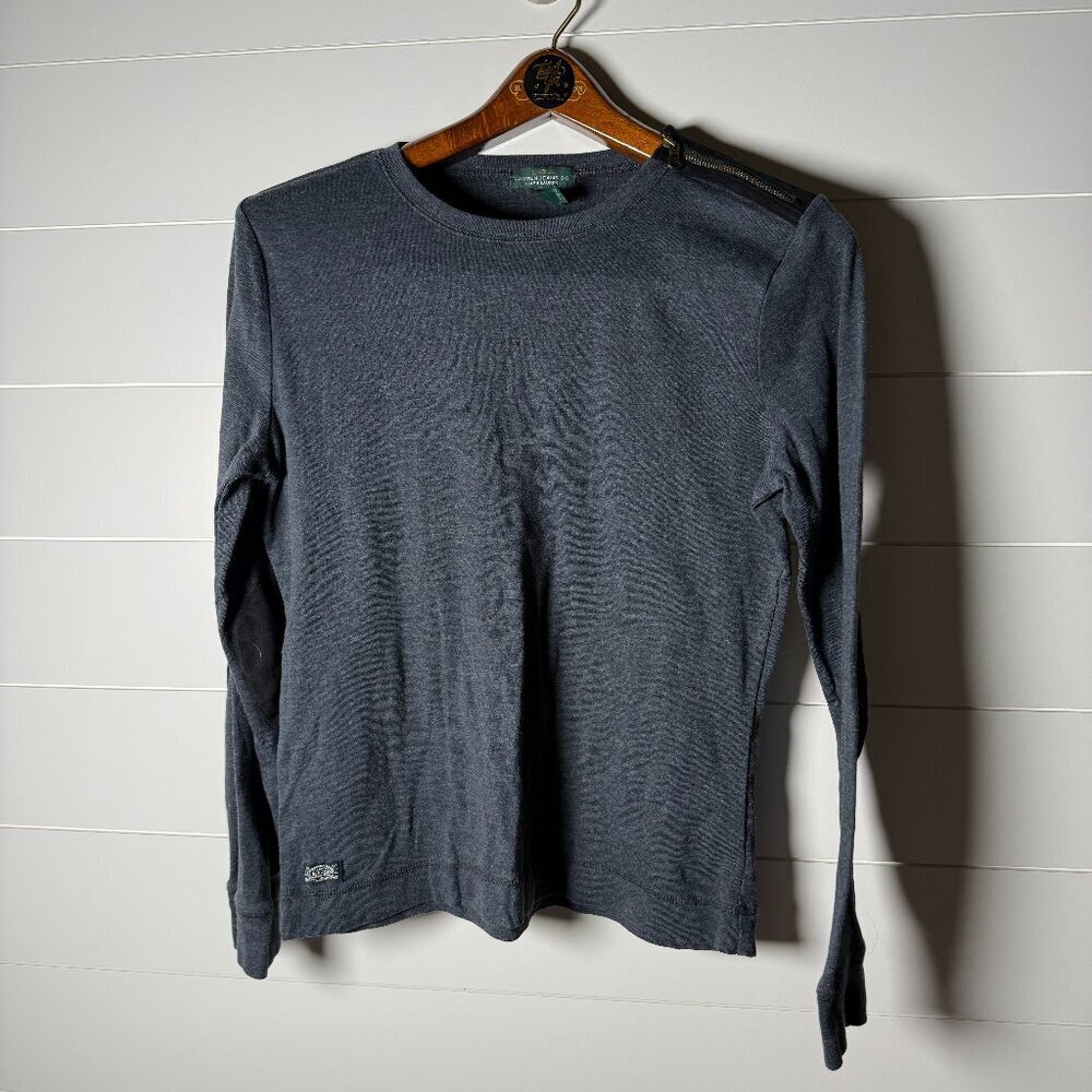 Lauren Ralph Lauren Faux Suede Patch Long Sleeve Shirt XL Dk Gray Shoulder Zip